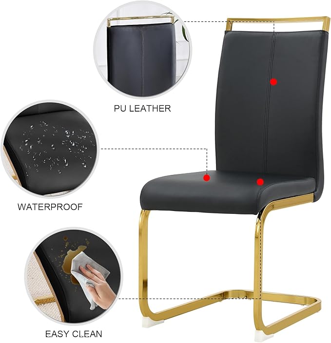 Dining Table Set for 6, Kitchen Table Chairs Set of 6, Modern Dining Room Set 71'' Faux Marble Dinner Table PU Leather Upholstered Chairs for Kitchen (Black-Golden, 71” White Table Set)