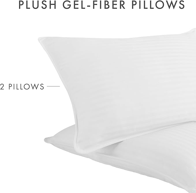Linen Market Cooling Gel Queen Pillows Set of 2-100% Cotton Cover, Soft Gel-Fiber Filling, Bed Pillows for All Sleepers, Odorless and Non-Toxic, Perfect Firmness for Cool Comfort