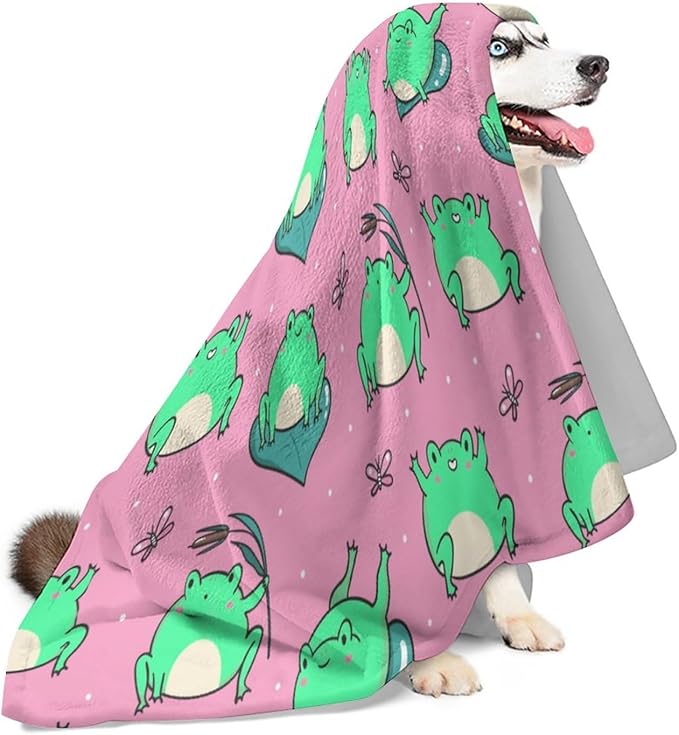 Cute Green Frogs on Pink Throw Blanket, Flannel Fleece Bed Blanket, Soft Cozy Fuzzy Plush Blankets for Couch Sofa Office Traveling Kids Bedroom Adults Living Room All Season, 80"x60"