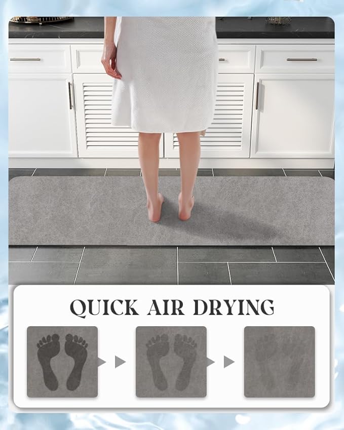 MontVoo -Bath Mat Rug-Rubber Backing Non Slip Quick Dry Absorbent Thin Bathroom Rugs Fit Under Door-Faux Suede Surface Bathroom Floor Mats-Shower Rug for in Front of Bathtub Shower Gray 24"X70"