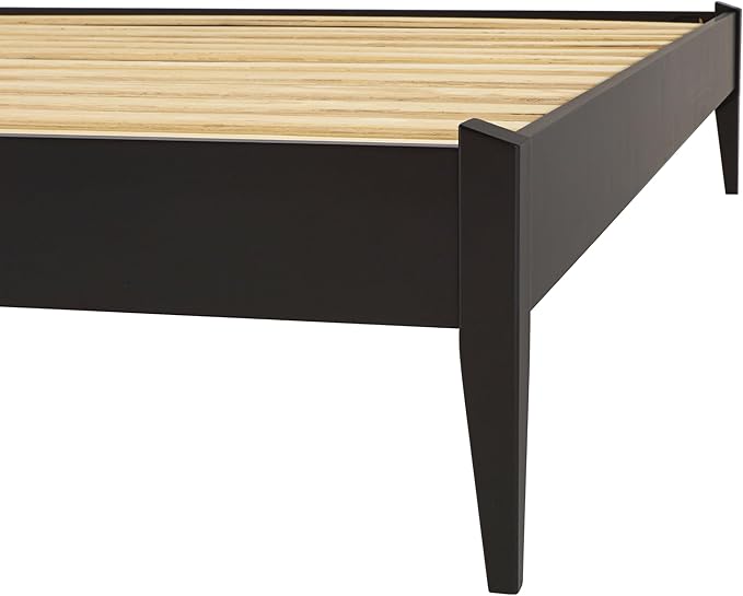 Bme Dinkee Queen Platform Bed Frame Wood 15 Inch - Solid Wood Bed Frame - Modern & Minimalist Style - 12 Strong Wood Slat Support - Easy Assembly - No Box Spring Needed - Black