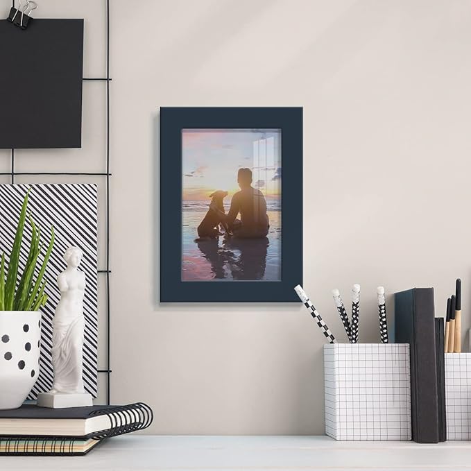 Renditions Gallery 4x6 inch Picture Frame High-end Modern Style, Made of Solid Wood and High Definition Glass Ready for Wall and Tabletop Photo Display, Navy Frame