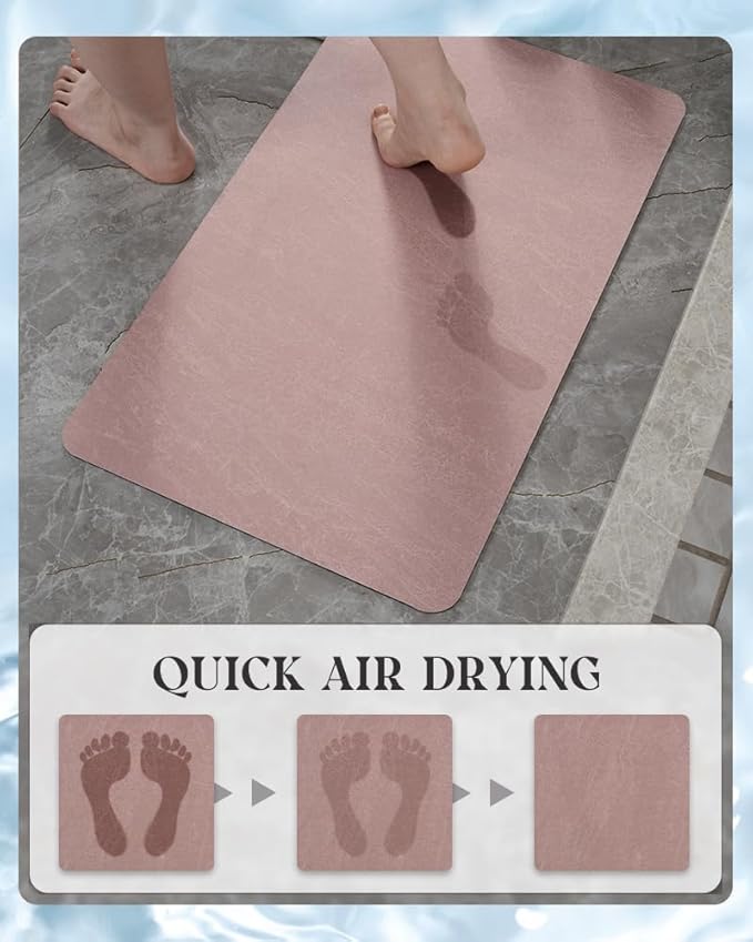MontVoo -Bath Mat Rug-Rubber Backing Non Slip Quick Dry Absorbent Thin Bathroom Rugs Fit Under Door-Faux Suede Surface Bathroom Floor Mats-Shower Rug for in Front of Bathtub Shower Dusty Rose 17"x59"