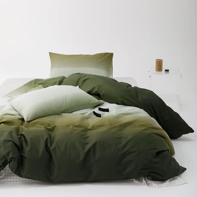 Luxlovery Gradient Green Comforter Set Cal King Army Green Bedding Set California King Green White Bedding Set Soft Breathable Blanket Quilts Modern Comforter Set Women Men