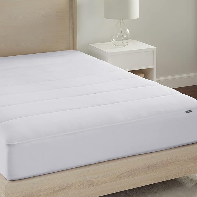 Serta Power Chill Cooling Queen Mattress Pad, Elastic Fitted Mattress Protector, Soft and Breathable Pillow Top Cover, 18" Deep Pockets for Secure Fit, Machine Washable, White