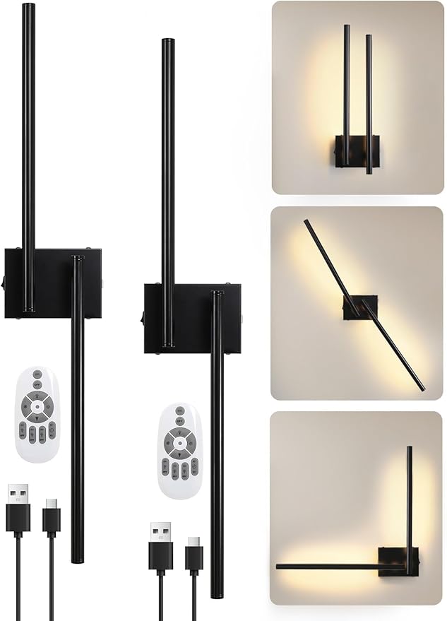 Battery Operated Wall Sconce, 30.7 in Wall Sconces Set of Two Battery Operated, 6000mAh Rechargeable Wall Sconces Battery with Remote, LED Wireless Wall Light for Living Room