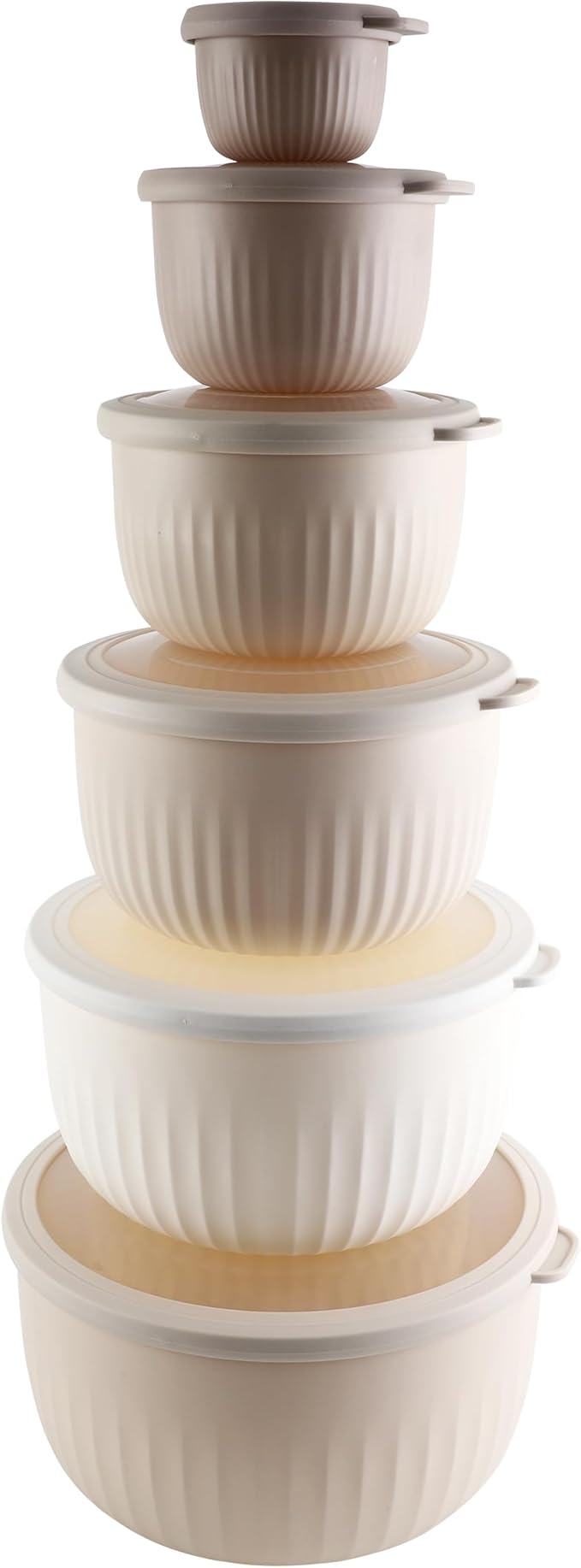 COOK WITH COLOR Prep Bowls with Lids- Wide and Deep Nesting Plastic Small Mixing Bowl Set with Lids, 12 Piece Set - Deep Bowls, Brown