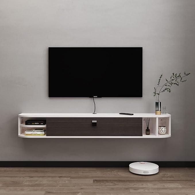 Pmnianhua Modern Floating TV Stand,55'' Under TV Shelf for 60 inch TVs,Floating TV Console,Wall Mounted TV Cabinet,Entertainment Center with Storage for Bedroom Living Room(Gray-White)