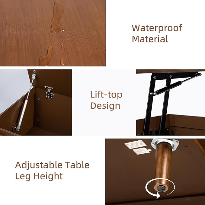 Lift Top Coffee Table, Mid Century Modern Center Table with Large Hidden Storage Compartment, 36" Square Coffee Tables for Living Room, Home Office, Dark Walnut