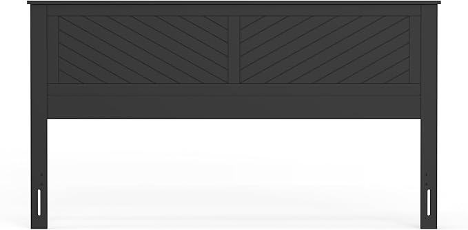 Serene Poplar Wood King Headboard, Modern Farmhouse Panel with Chevron Scoring, King Size Headboard in Black, Casual Coastal Style, Easy Assembly, Quality Materials