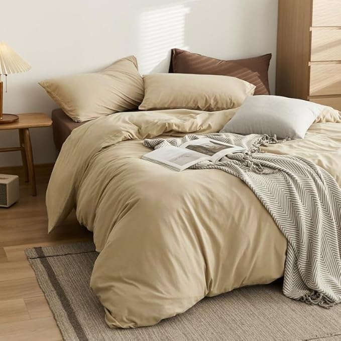 Luxlovery Khaki Comforter Set Full Champagne Bedding Comforter Set Full Women Men Taupe Solid Soft Breathable Blanket Quilts Sand Color 3 Piece Comforter Bedding Set