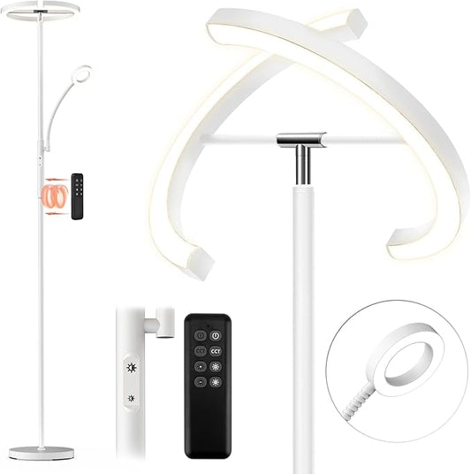 FIMEI Split Floor Lamp Modern LED Rotatable Floor Lamp with Reading Light, Eye-Protection Reading Standing Lamp with Stepless Dimming and 3000K-6000K Color, Separately Rotatable Design, White