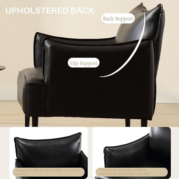 Mid Century Modern Accent Chairs Armchairs Set of 2, Black PU Leather Living Room Chair Sofa Lounge Chair with Metal Legs Reading Chair with Armrest for Bedroom Office Apartment