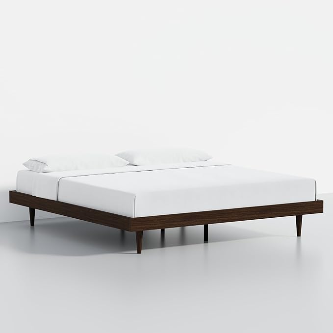 HavenWood Modern Solid Wood Platform Bed Base with Inset Wood Legs – No Box Spring Needed,Fast Assembly – King Size in Walnut (No Headboard)