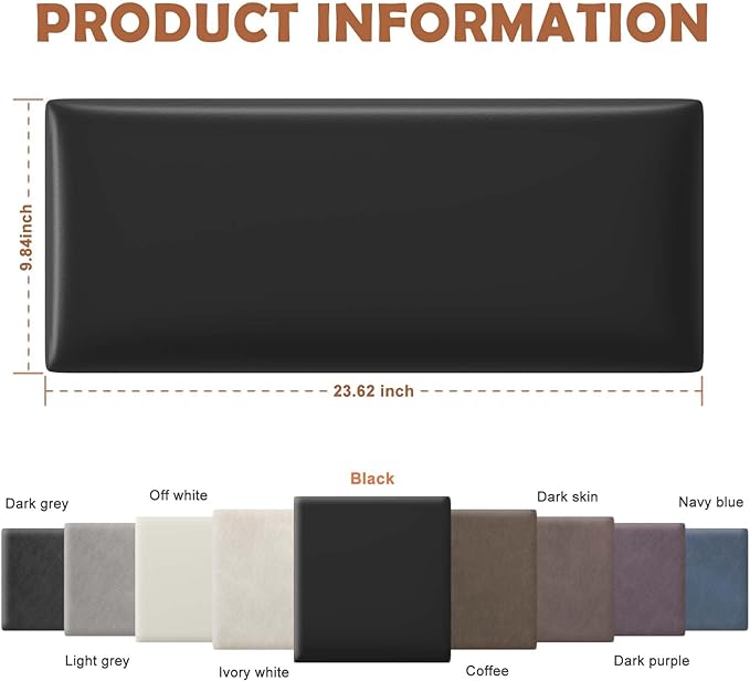 IFNOW Wall Mounted Upholstered Headboard King, 12 Panels 3D Peel and Stick Soundproof Wall Panels, Reusable and Removable Padded Headboard Leather Bed Headboard, 9.84" x 23.62", Black