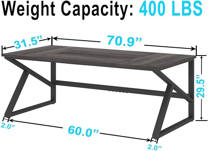 IBF Long Desks for Home Office, Large Metal Wooden Computer Desk for 2 Monitors, 70 Inch Two Person Desk for Executive Work Writing Study Gaming, Industrial Modern Big Double Desk, Dark Gray Oak