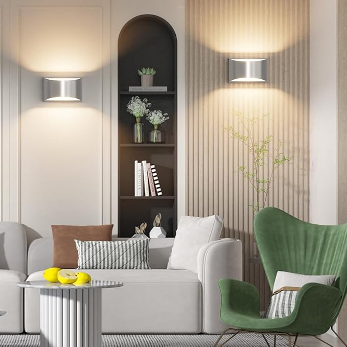 Aipsun Nickel Modern LED Wall Sconce Hardwired Indoor Wall Lights Set of 2 Up and Down Wall Mount Light for Living Room Bedroom Hallway Corridor Conservatory Warm White 3000K(with G9 Bulbs)
