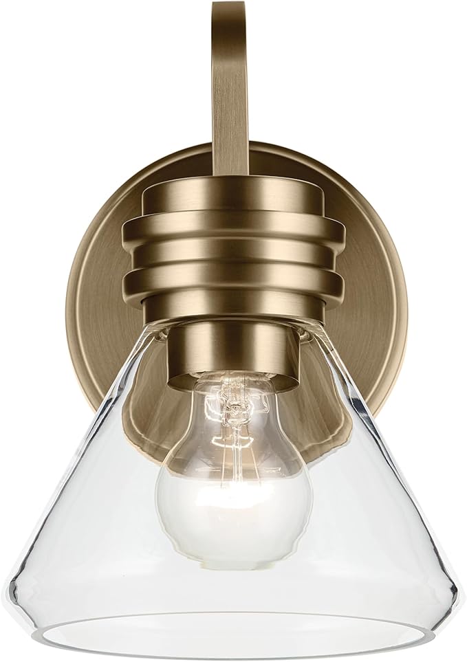 Kichler Farum 7.25" 1-Light Wall Sconce with Clear Glass in Champagne Bronze, for Fireplace, Kitchen, Bedroom, Hallway, or Vanity, (7.25" W x 9.5" H) 55153CPZCLR