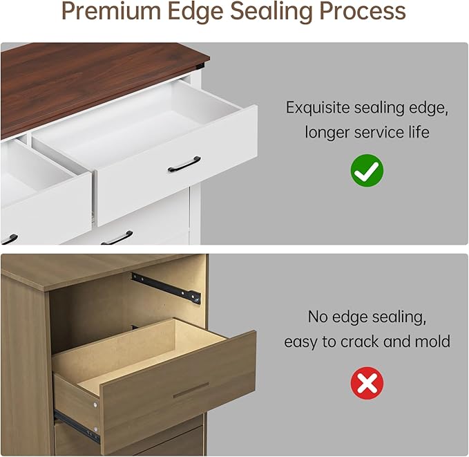 Farmhouse 6 drawer dresser for bedroom, 51" Wide chest of drawers, Wood white dresser with Metal Handle and Anti-Tipping Device, Storage Dressers Organizer for Bedroom, Living Room, Hallway, White