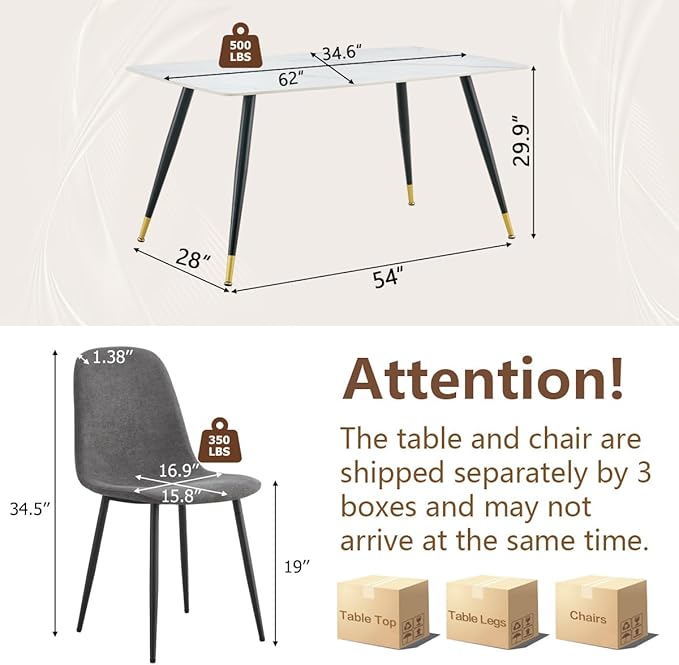 Dining Table Set for 4, Dining Room Table Set for 4, Sintered Stone Kitchen Table Top and Modern Chairs Set of 4 for Kitchen Dining Living Room
