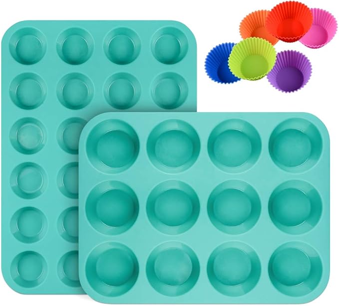 CAKETIME Silicone Muffin Pan Cupcake Pan Set - Mini 24 Cups and Regular 12 Cups Muffin Tin, Nonstick Food Grade Molds with 12 Baking Cups