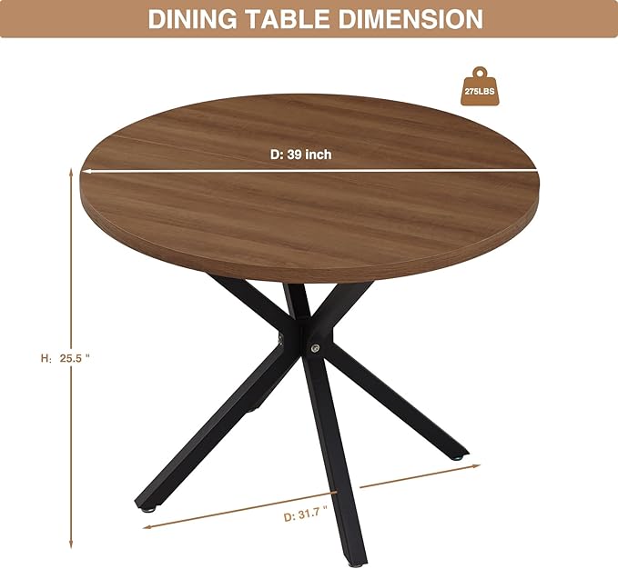 39" Round Dining Table Set for 4, Mid Century Kitchen Table with 4 Velvet Dining Chairs for Apartment Living Room Space Saving