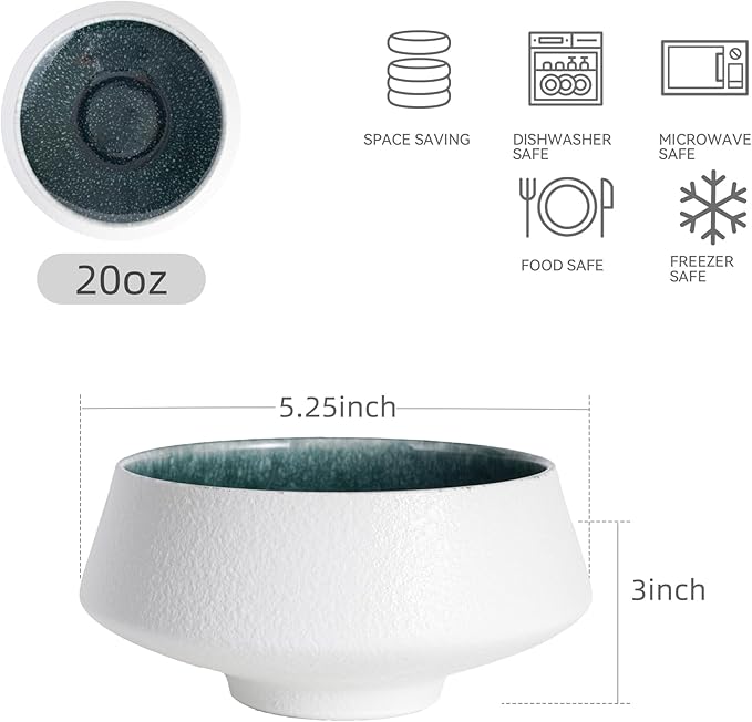 Uaral Ceramic Mixing Bowls,Nesting Bowls,Serving Bowl Set of 3,Two-tone Color Kitchen Bowls,Prep,Serving,6.8/20/50 OZ(White&Blue)