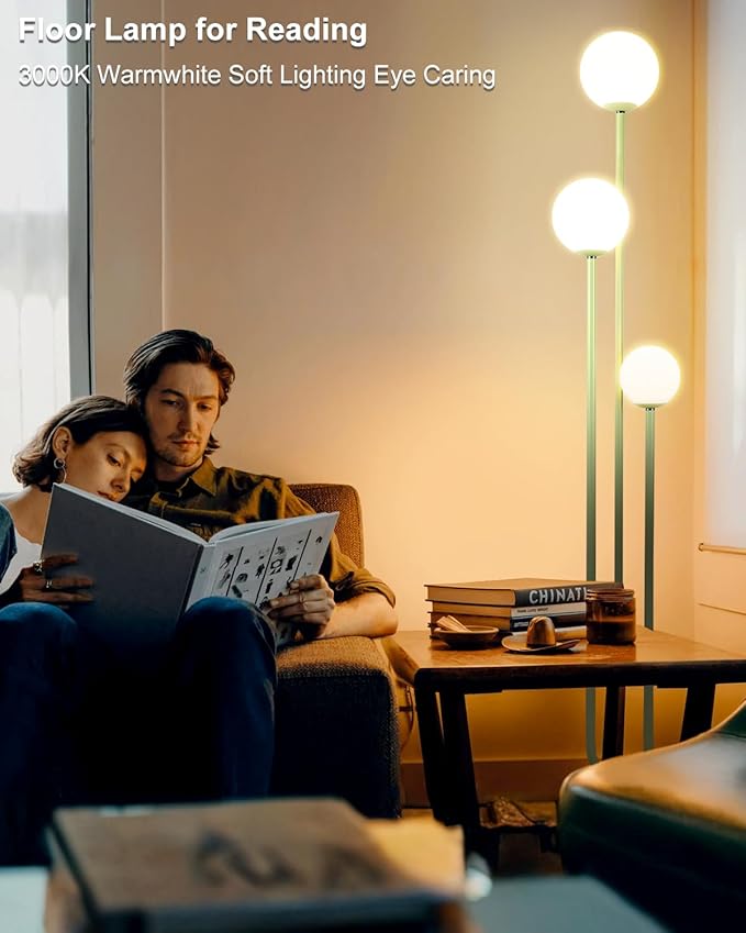 Lightdot 63IN Floor Lamp with 3 Green U-Pole, Modern Floor Lamp with 3000K Soft Warm White LED Bulbs Included, Candle Holder Style Modern Tall Lamp for Living Room/Wedding/Party