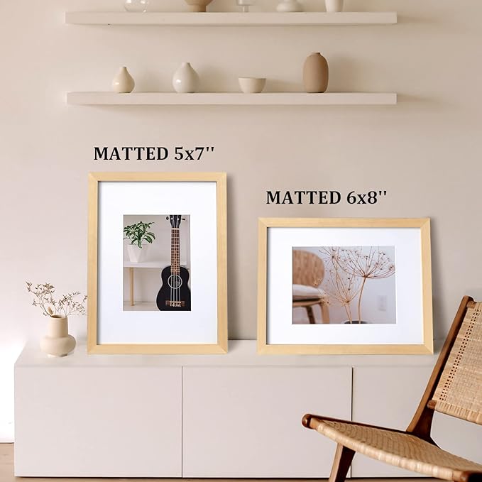 Egofine 9x12 Picture Frame Natural Wood Made of Solid Wood with Plexiglass, Display Pictures 5x7/6x8 with Mat or 9x12 without Mat, for Tabletop and Wall Mounting Photo Frame