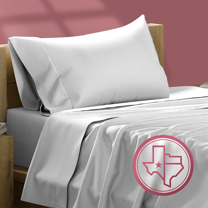 TEXAS LINEN CO. Luxury Egyptian Cotton Twin XL Sheet Set - 800 Thread Count 3 PC Silver Egyptian Cotton Sheets for Twin XL Bed, Extra Long Staple Silky Soft Cooling Sheets, 16" Deep Pocket Dorm Sheets