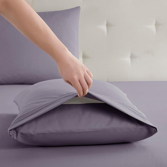 Clara Clark Bed Sheets, Premier 1800 Series Bed Sheet Set, Deep Pocket, Wrinkle, Fade, Stain Resistant, Luxury Soft Bedding Sheets & Pillowcases, Queen, Grayish Purple