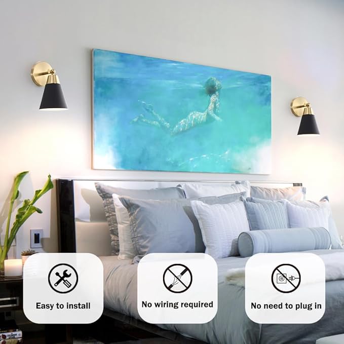 Black and Gold Battery Operated Wall Sconce Set of 2, Rechargeable Wall Light with Remote, 3CCT Dimmable Wireless Wall Lamp, LED Cordless Sconce for Living Room Hallway,12 RGB Colors,180°&330°Rotation