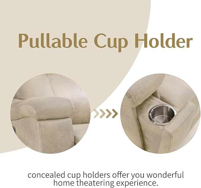 CANMOV Leather Recliner Chair Set of 2, Classic and Traditional Manual Recliner Chair with Overstuffed Arms and Back, Manual Single Sofa with Concealed Cup Holders,Beige