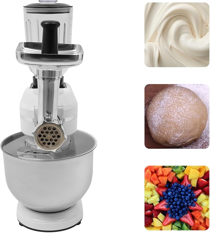 Stand Mixer, 3-in-1 Food Processor Multifunctional Electric Kitchen Mixer with 6 Accessories for Most Home Cooks, 6.34 Qt (White)