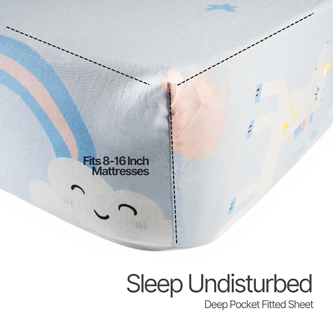Salt Earth 100% Cotton 210TC Kids Bedsheet, Twin Fitted Sheet, Toddler Bed, 4-Piece Set – 2 Fitted Sheets & 2 Pillowcases, Themed Toddler Bed Sheets, Cute Kids Bedding (Unicorn/Rainbow)