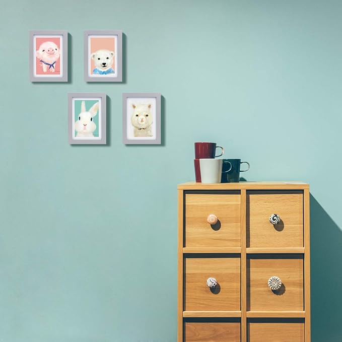 Egofine 5x7 Picture Frame Made of Solid Wood, Display Pictures 3.5x5/4x6 with Mat or 5x7 Without Mat Covered by Plexiglass for Table Top Display and Wall Mounting Photo Frame, Light Gray