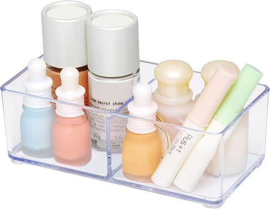 carrotez 2 Compartment Clear Plastic Drawer Organizer for Makeup, Bathroom, Desk, Vanity