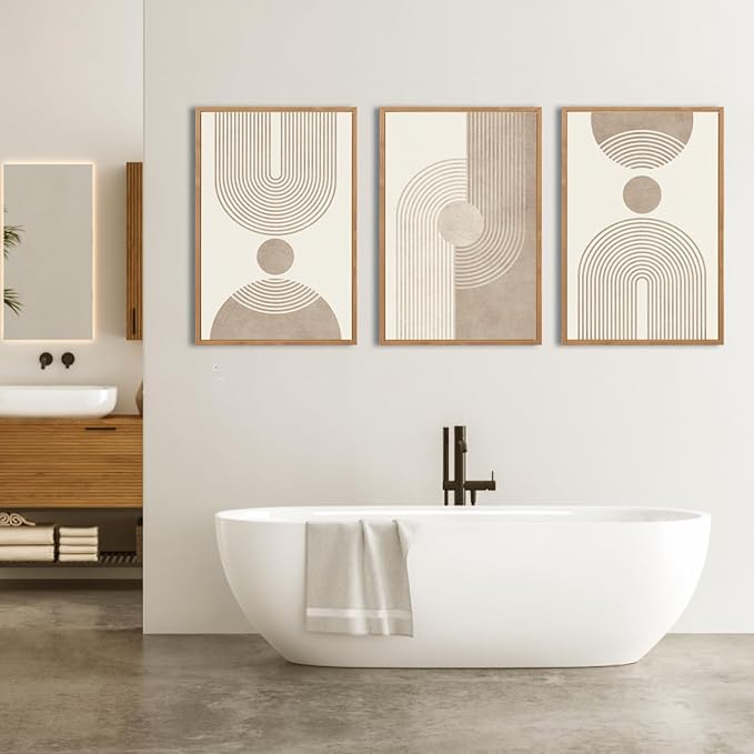 BINCUE Neutral Abstract Wall Art Beige Large Wall Decor Boho Mid Century Modern Artwork Art Print for Living Room Bedroom Office 24"x36" Set of 3 Gift