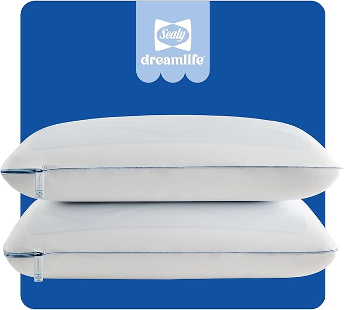 SEALY Dreamlife US Size Memory Foam SealyChill Cooling Gel, Removable Machine-Washable Cover, Made in The USA (2 Pack) Pillow, Standard I Dual Pack, White 2 Count