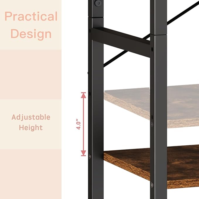 Book Shelf, Adjustable 5-Tier Tall Bookshelf, Wooden Bookcase Shelves for Bedroom, Living Room, Display Shelf for Home, Office, Kitchen, Standing Shelving Unit Storage Organizer BC-BR-5