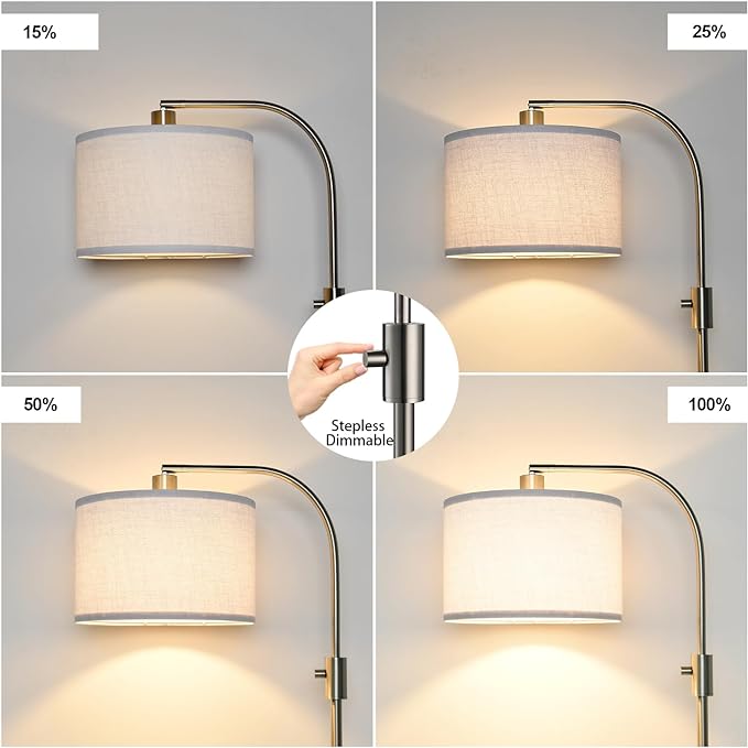 Nintiue Dimmable Floor Lamp, 1200 Lumens LED Edison Bulb Included, Arc Floor Lamps for Living Room Modern Standing Lamp with Linen Shade, ‎F1599