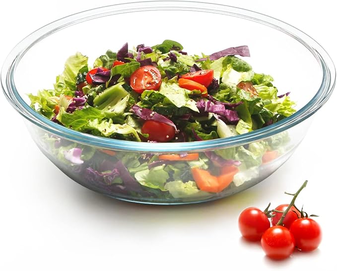 NUTRIUPS Flat 5QT Big Tempered Glass Bowl for Serving Salad-13 inch