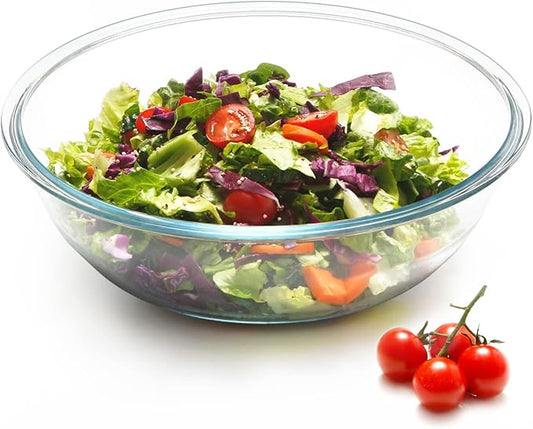 NUTRIUPS Flat 5QT Big Tempered Glass Bowl for Serving Salad-13 inch