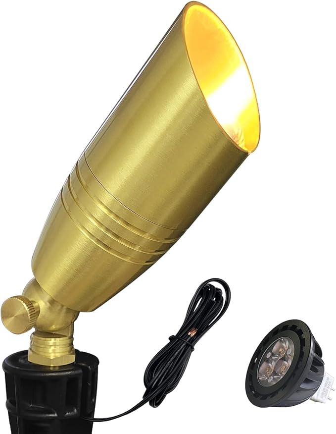 COLOER Die-cast Brass Landscape Spotlight 1-Pack with 5W Aluminum Housing LED MR16 Bulb,12V AC/DC Low Voltage Copper Outdoor Lighting, Directional Garden Patio Spot Up Light (102B Copper Finish)