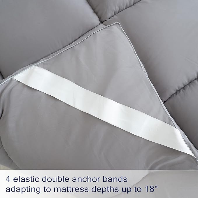 Cooling Mattress Pad Extra Thick Bed Topper Plush Pillow Top Hotel Quality Down Alternative Mattress Topper for Queen Bed, Queen Size, Grey