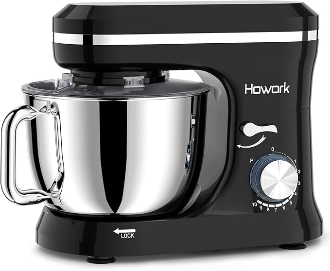 HOWORK Electric Stand Mixer,10+p Speeds With 6.5QT Stainless Steel Bowl,Dough Hook, Wire Whip & Beater,for Most Home Cooks,Black