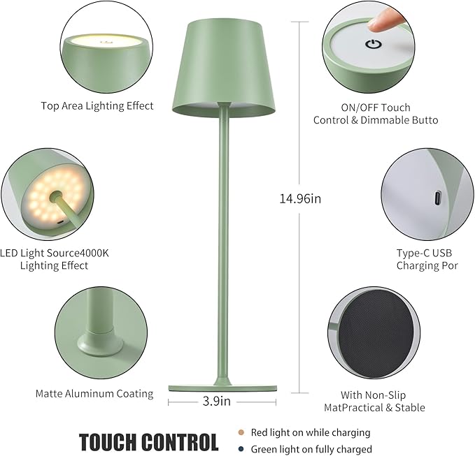 BGFHome Cordless Table Lamp LED Desk lamp,5000mAh Rechargeable Touch Night Light Wireless Minimalist Design for/Restaurant/Bedroom/Bars/Outdoor Party/Camping/Coffee Shop 2Pack