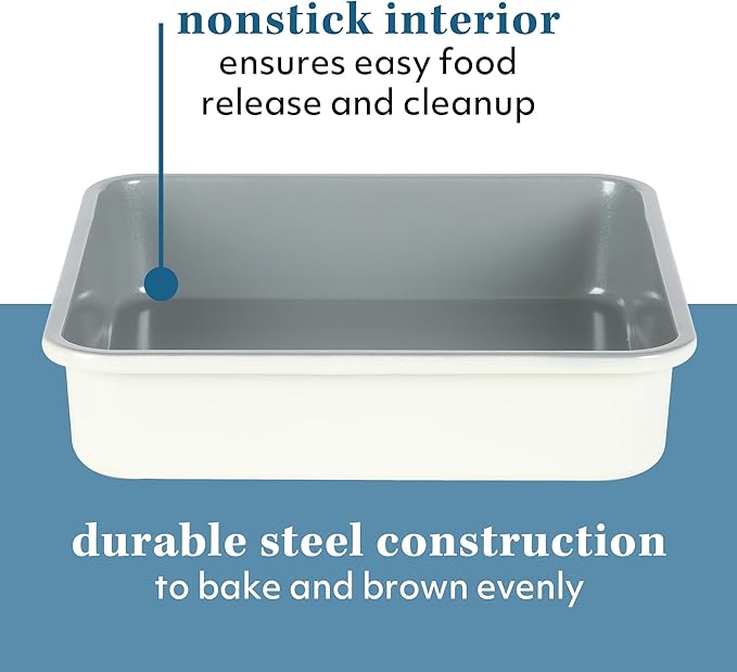 SUR LA TABLE Kitchen Essentials Bake Sale 9 Inch PFOA, PFAS, PTFE Free Nonstick Rectangular Cake Pan - Linen White