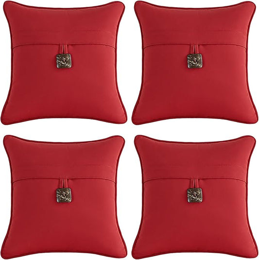 Outdoor Sunbrella Decorative Pillows with Coconut Button Pack of 4, 16" x 16" Outdoor Pillow Set for Couch Bed Throw Patio Sofa, Canvas Jockey Red