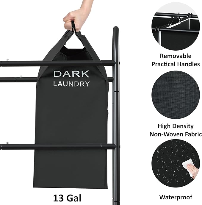 5-Section Laundry Sorter Cart, Large Laundry Hamper with Lockable Rolling Wheels, Versatile Storage Organizer with Removable Bags for Dirty Clothes, Black